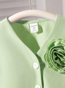 SHEIN 2pcs Young GirlFashion Commute Sleeveless Tank Top & Pleated Skirt Set, 3D Rose Decor, Suitable For Party & Daily Wear - Green - View 7