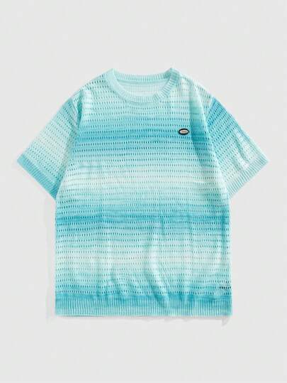 Street Life Preppy Men's Gradient Printed Round Neck Short Sleeve Knit Sweater