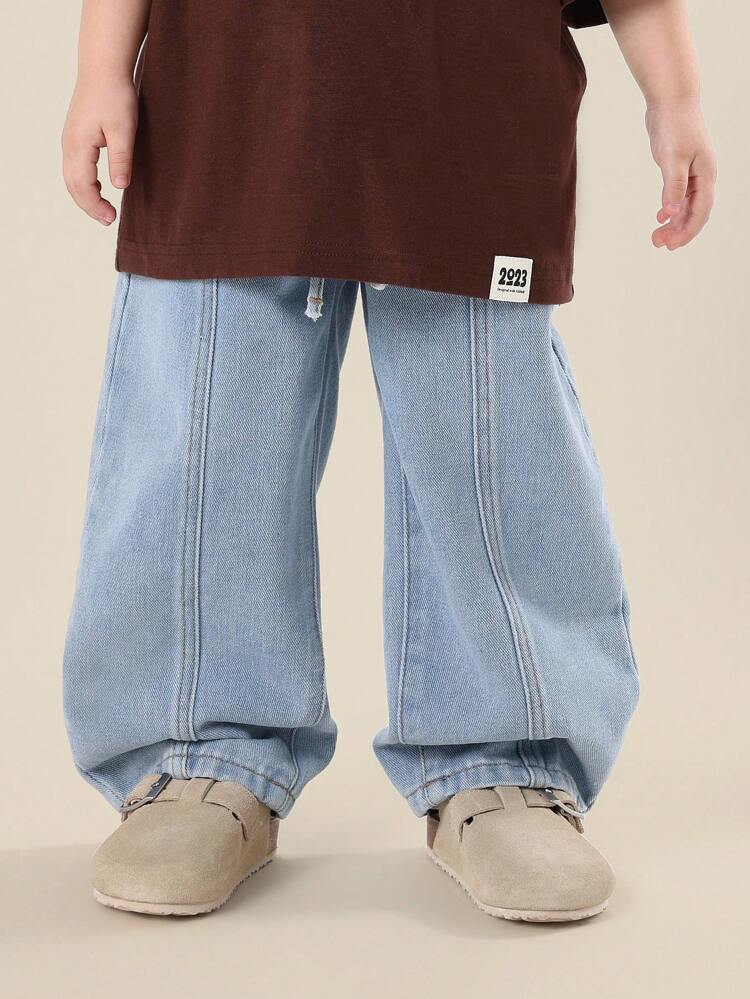 Elastic Waist Relaxed Fit Wide Leg Jeans