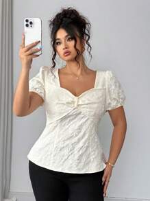 Elenzga Elegante, gemusterte Blusen in Große Größen für Frauen mit Puffärmeln