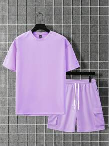 Manfinity Homme 2件套男士休闲纯色短袖T恤和短裤套装