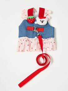 PETSIN 春夏甜美可爱草莓3D图案蝴蝶结熊设计波尔卡圆点网眼透气宠物连衣裙，轻盈，适合外出和牵引，猫裙 - 彩色 - 查看 5