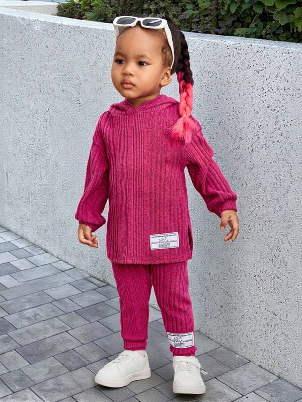 SHEIN Baby Girl Letter Patched Detail Hooded Tee & Leggings