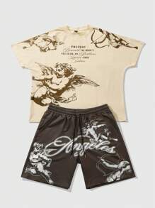 ROMWE MEN Men's Street Life Angels Printed Set - Multicolor - View 1