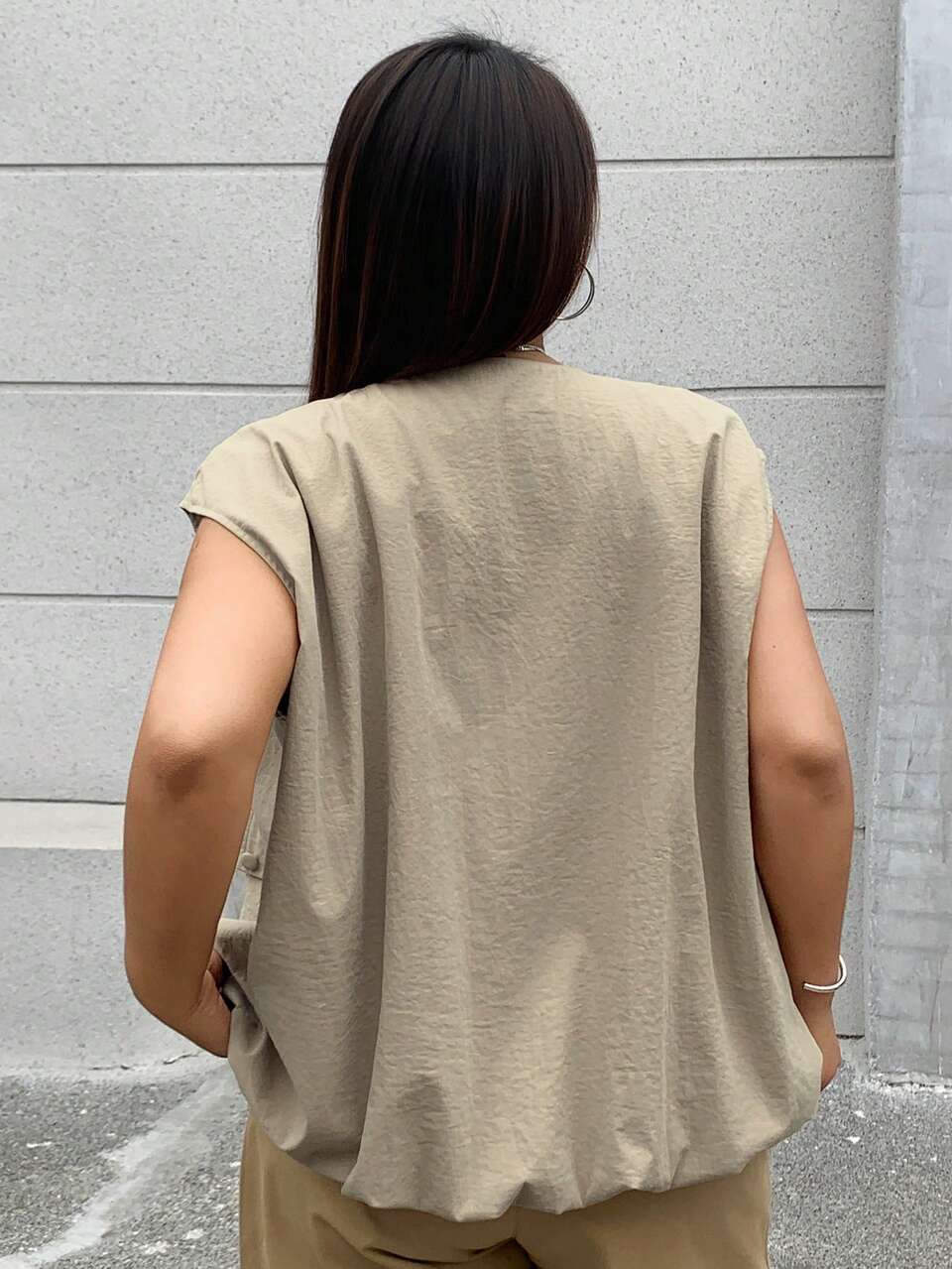 Dazy Plus Plus Size Sleeveless Loose Thin Zippered Jacket With Fake Pockets, Crew Neck, Back To School Clothes Vest Women Coats