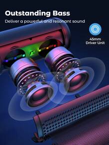 Teckwe Portable Wireless Speaker With Subwoofer, FM Radio, Waterproof, Supports SD Card & USB, For Cellphone & Computer, Outdoor, Hands-Free Calling, Fabric Handle, TWS - Black - View 4