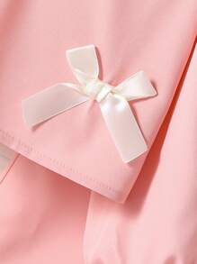 Conjunto de 2 piezas de parte superior de manga larga y pantalones para niña, parte superior rosa con manga abullonada y decoración de moño blanco, traje casual de alta gama cómodo para salidas, reuniones y uso diario