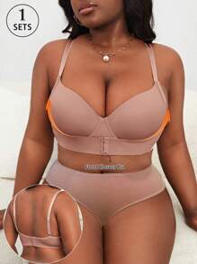 SHEIN 2pcs Plus Size Minimalist Solid Color Bras With Wire - Apricot - View 2