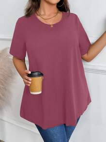 Plus Solid Round Neck Tee - Redwood - View 4