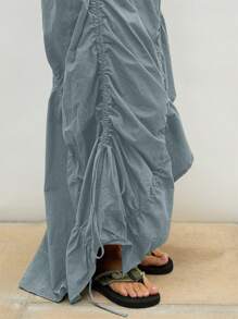 COUREZ 不对称褶皱长裙 / 女士夏季穿搭 Y2K 夏季下装 夏季外出穿搭 100%纯棉 - 藍色 - 查看 8