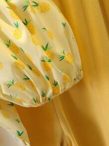 2pcs Pineapple Print Top & Ribbed Pants Girls Vacation Outfit Set - Yellow - View 4