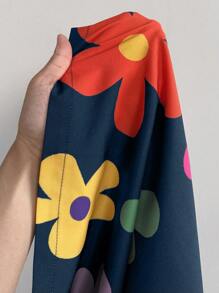 Maweii Plus Size Summer Vacation Off-Shoulder Cartoon Floral Shirt & Pants Two Pieces Set - Navy Blue - View 6