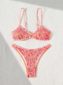 Swim Mod Women's Summer Spaghetti Strap Print Bikini Set, Tight Casual Vacation Two Pieces Swimsuit - Multicolor - View 3