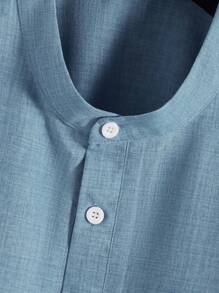 Manfinity Homme Plus Size Men's Casual Letter Print Shirt For Summer - Dusty Blue - View 4