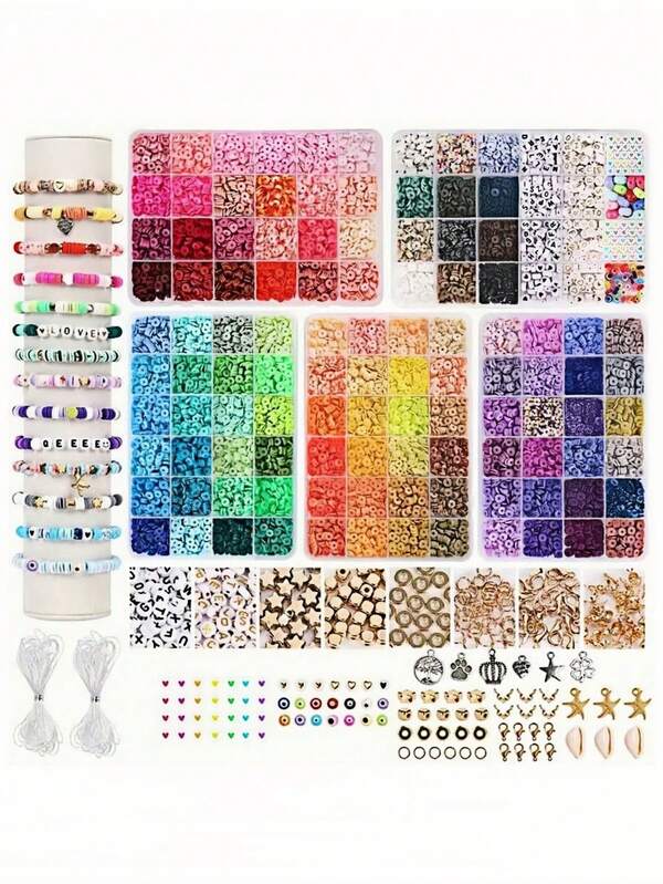 4000-6000 Pieces Clay Bead Bracelet Making Kit, Jewelry Making Set For Girls, Friendship Bracelet Beads, Polymer Black Stone Beads, Charms Crafts, Gift For Teenage Girls,Make Meaningful Gifts For Friends By Yourself (Random Color Accessories)