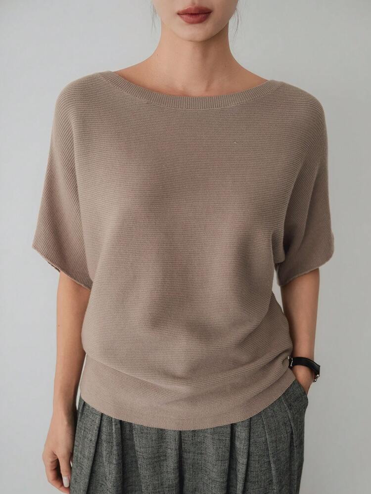 Women's Solid Color Loose Casual Business Commuting Elegant Office Wear Short Sleeve Sweater Top, Suitable For Summer, Spring & Autumn,Teacher