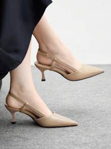 CUCCOO BIZCHIC 尖头细高跟鞋杏色优雅通勤派对高跟鞋，适合职业女性，后绑带高跟鞋 - 杏色 - 查看 3