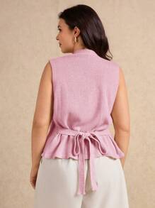 Elaquor Plus Size Women Metal Shell Decor V-Neck Knitted Vest In Fall/Winter - Pink - View 2