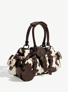 SHEIN ICON Thời trang nữ Y2K Phong cách trái tim ngọt ngào Đinh tán Trang trí Túi xách xe máy cổ điển Túi tote, Đường phố, Y2K, Cổ điển, Túi xách quai trên, Túi tote, Đen, Ngầu, Đinh tán, Đường phố, Y2K, Cổ điển, Trái tim, Phong cách biker, Túi đi học, Thanh thiếu niên - màu nâu - Xem 3