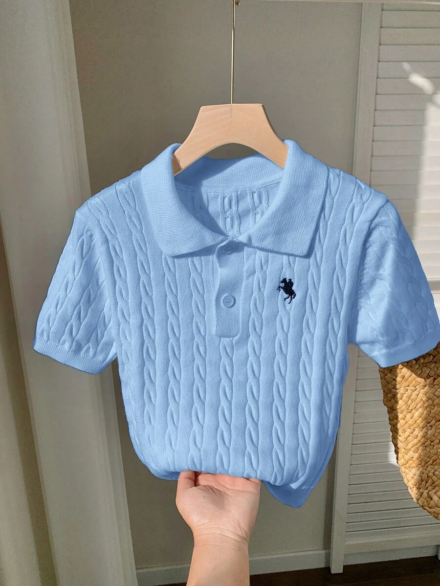 Comfortcana Áo Cardigan cài nút dệt kim cáp thường ngày cho nữ - Màu xanh lam - Xem 1