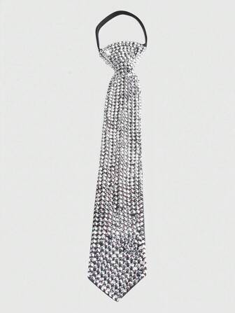 Grunge Punk 1pc Punk Y2K Style Adjustable Silver Crystal Necktie, Metallic Rock Street Fashion Accessory For Women