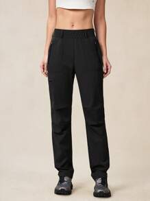 OutZeal 女士户外黑色长裤，适合露营、徒步旅行，触感凉爽，速干弹力修身剪裁，带口袋