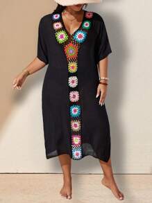 Swim Lushoire Plus Size Cover Ups For Summer Beach Vacation - Black - View 3