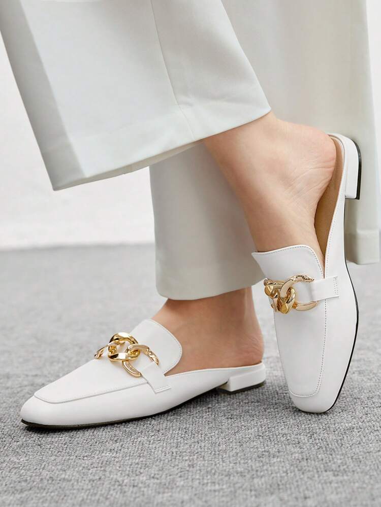 CUCCOO BIZCHIC Damskie buty typu "kwadratowy nosek" wygodne, codzienne, dopasowane, białe, płaskie, mokasyny