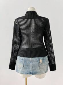 Sunspun Áo khoác len cardigan dệt kim màu đen phong cách Y2K cổ điển dành cho nữ cỡ lớn, phong cách đường phố/phong cách cổ điển mùa thu đông dành cho nữ, dành cho nữ - màu đen - Xem 3