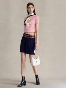 Briarwyn Casual Minimalist Pattern Round Neck Short Sleeve Cropped Fitted T-Shirt For Women - Baby Pink - View 6