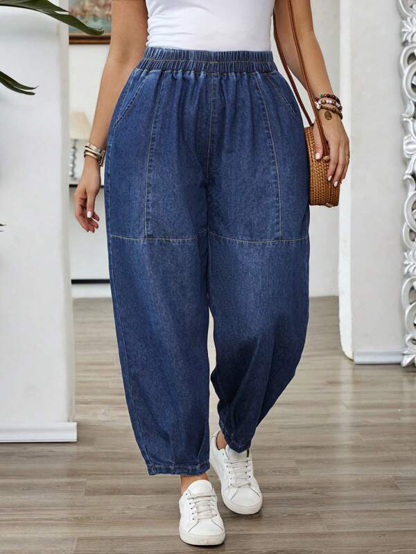 EMERY ROSE Pantalones vaqueros elásticos informales con bolsillos laterales para mujer de talla grande