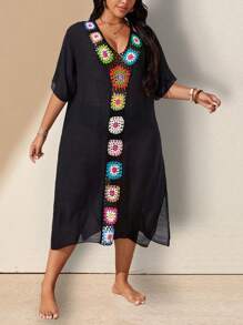 Swim Lushoire Plus Size Cover Ups For Summer Beach Vacation - Black - View 6