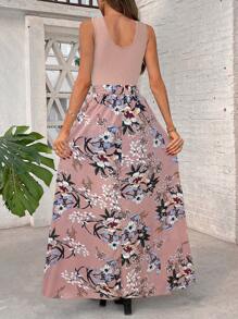 SHEIN Clasi 女式新款时尚梭织印花拼接纯色连体裤 - 粉色 - 查看 2