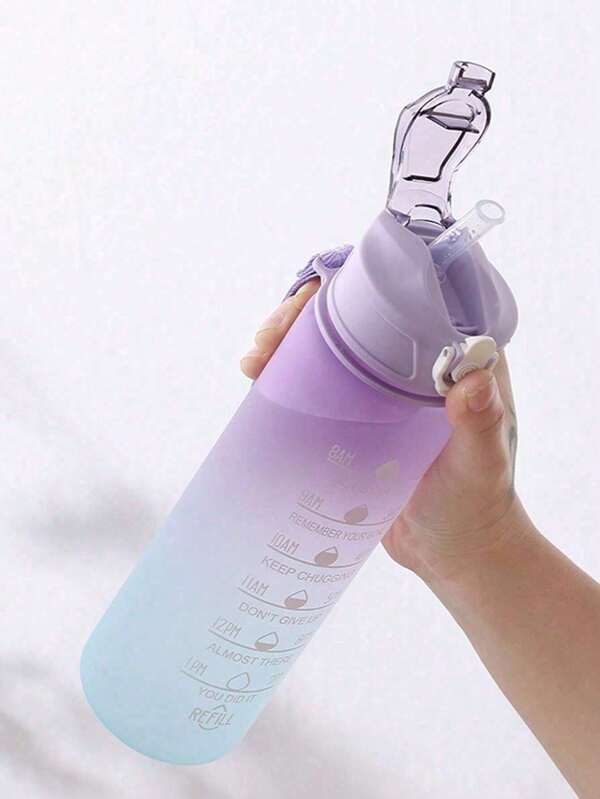 SHEIN 1pc 2L Or 750ml Or 300ml Large Capacity Pink Gradient PC Water Bottle, Sports And Fitness Portable Straw Cup, For Home And Travel Outdoor Use