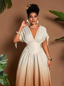 Eryvara Váy maxi chữ A thắt nơ cổ chữ V họa tiết ombre lãng mạn thanh lịch dành cho nữ, thiết kế đa năng cho các buổi đi chơi, bãi biển, lễ hội âm nhạc, trang phục dự tiệc cưới tốt nghiệp cho khách mời, phong cách công sở thường ngày Boho, thắt nơ, eo đàn hồi, du lịch nghỉ dưỡng, váy maxi chữ A mùa xuân/hè/thu - Nhiều màu - Xem 4