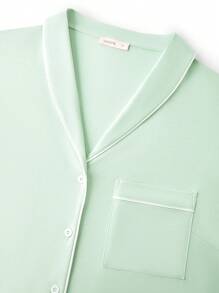 LUVLETTE Bộ đồ ngủ mùa hè dành cho nữ cỡ lớn, thoáng khí, 100% cotton nguyên chất, màu xanh lá cây, gồm áo ngắn tay cài cúc và quần dài, có túi. - màu xanh lá - Xem 7