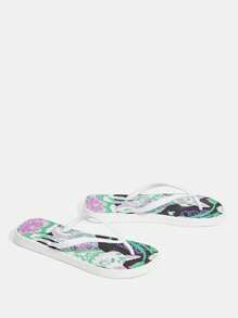 女士时尚纯色人字拖，度假居家拖鞋，沙滩休闲热带雨林图案 - 彩色 - 查看 1