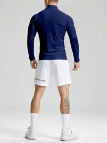 Manfinity Sport Corelite 男式条纹图案印花拉链半襟长袖运动衫夹克 - 寶藍色 - 查看 4