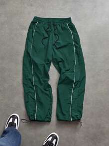 Sport MetroGents 男式撞色饰边抽绳腰运动裤秋季透气 - 墨綠色 - 查看 3