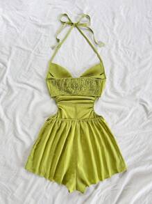 Soleia 女士纯色度假休闲露背吊带连体衣 - 綠色 - 查看 2