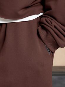 SUMWON Essential 低裆慢跑裤，宽松阔腿休闲居家运动裤，配有抽绳松紧腰带和侧袋，适合秋冬季穿着，舒适百搭。 - 巧克力棕 - 查看 7