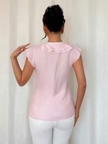SHEIN Unity Women's New Sweet Bow-Tie Sleeveless V-Neck Ruffle Blouse Cute Pink - Pink - View 2