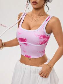 Gameset SHEIN Sport Women's Batik Print Oversized Scoop Neck Longline Sports Bra - Pink - View 5