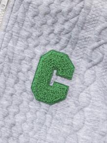 青少年男孩休闲棒球领字母印花保暖衬里厚针织开衫夹克 - 灰色 - 查看 8