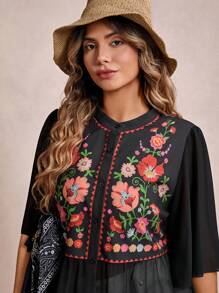 Freevana Plus Size Summer Holiday Floral Print Front Button Loose Blouse Summers For Women Graphic Top Going Out Tops Women Western School Clothes Vintage Cute Shirts Fall 2000s Style Beach Vacations Country Fall Women Clothes Teacher Vintage Clothes Women Boho Rave Boho Tops For Women Boho Blouses