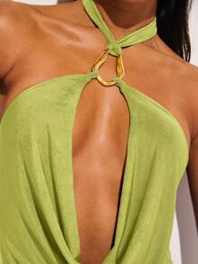 COSMINA Women's Solid Color Sling Neck Sleeveless Fitted Long Bodycon Dress - Green - View 3