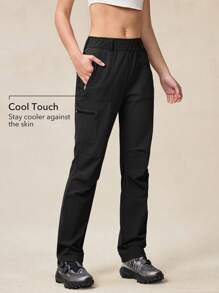 OutZeal 女士户外黑色长裤，适合露营、徒步旅行，触感凉爽，速干弹力修身剪裁，带口袋