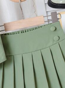 2 件套幼儿女童 3D 纽扣装饰休闲露背背心和百褶裙套装，适合夏季、通勤、休闲