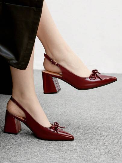 CUCCOO BIZCHIC Women's Classic Burgundy Pointed Toe Mid Chunky Heel Slip-On Pumps, Versatile For Commuting, Dating, Party, Holiday, Wedding For Christmas