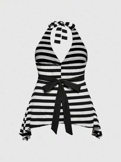 Goth Beach Goth Gothic Striped Asymmetrical Hem Halter Vest